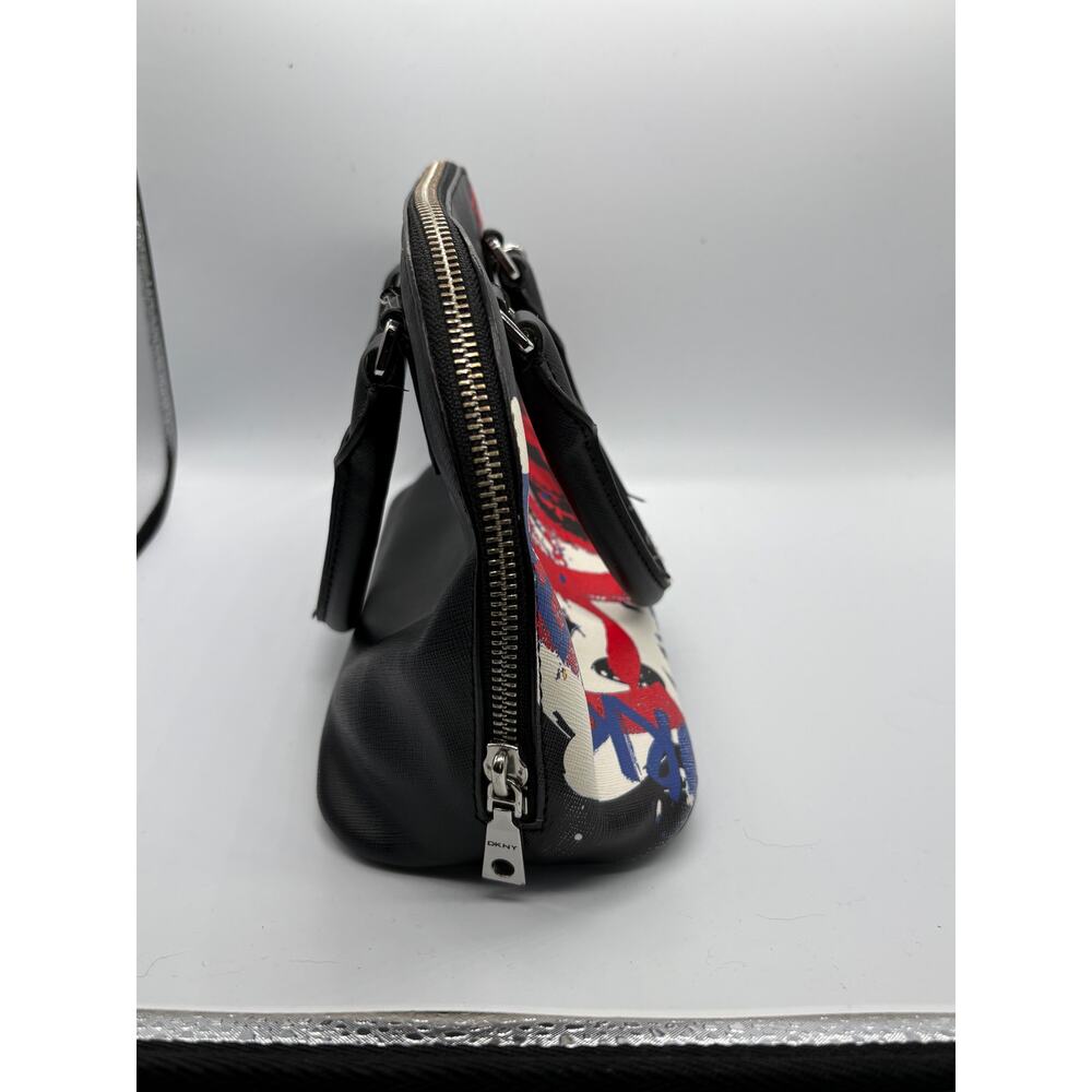 DKNY Graffiti Print Satchel Handbag Black Multicolor Dome Purse Zip - Picture 6 of 10